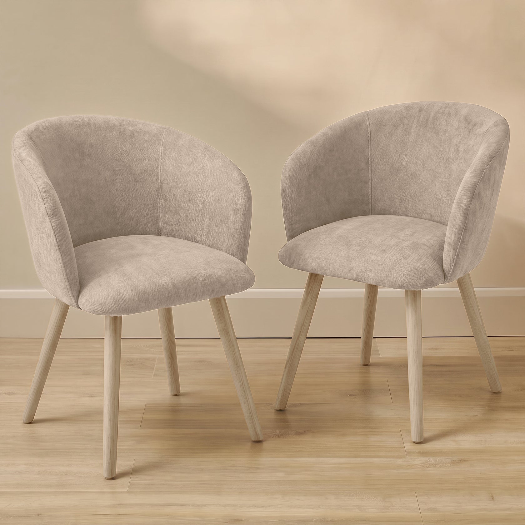 Archer Soft Beige Dining Chair - Set of 2 - Whitewash Legs - Laura James 