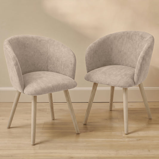Archer Soft Beige Dining Chair - Set of 2 - Whitewash Legs - Laura James 
