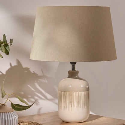 Arundel 24cm Ceramic Lamp Base - Sage Green Reactive Glaze & Coningsby 30cm Cotton Lamp Shade - Taupe - Laura James
