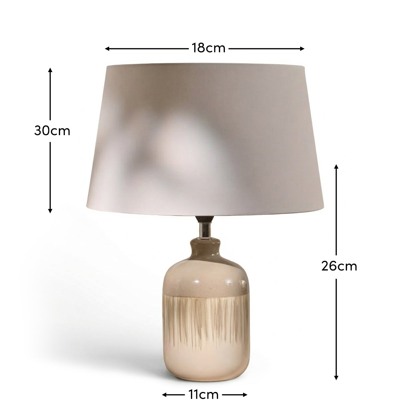 Arundel 24cm Ceramic Lamp Base - Clay Reactive Glaze & Coningsby 30cm Cotton Lamp Shade - Snow White - Laura James