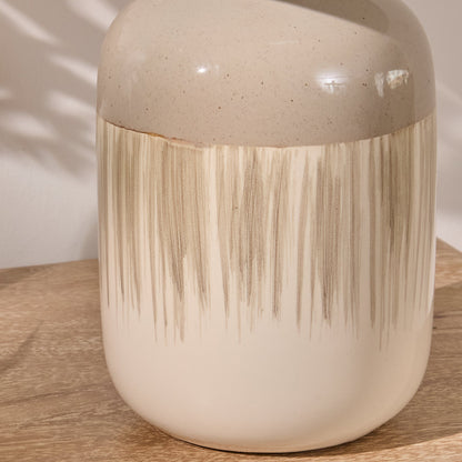 Arundel 24cm Ceramic Lamp Base - Clay Reactive Glaze & Coningsby 30cm Cotton Lamp Shade - Snow White - Laura James