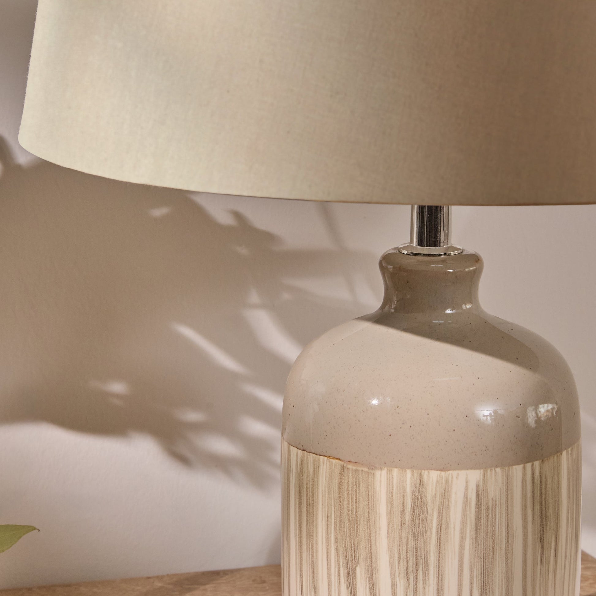 Arundel 24cm Ceramic Lamp Base - Sage Green Reactive Glaze & Coningsby 30cm Cotton Lamp Shade - Taupe - Laura James