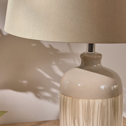 Arundel 24cm Ceramic Lamp Base - Sage Green Reactive Glaze & Coningsby 30cm Cotton Lamp Shade - Taupe - Laura James