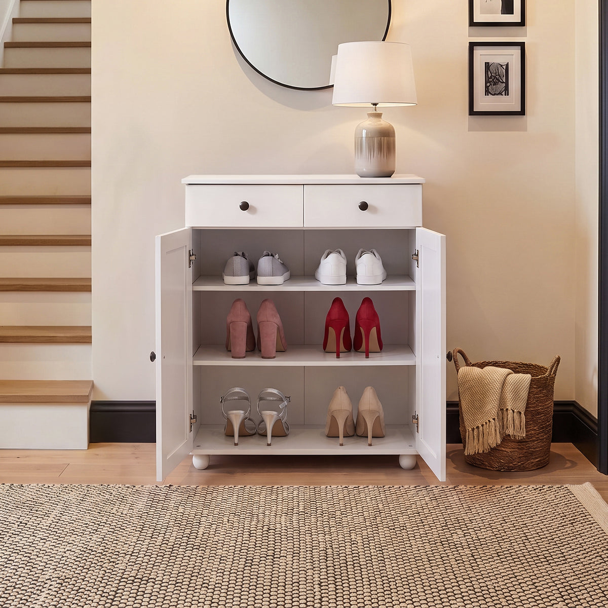Ascot Shoe Cabinet - White Storage Cupboard