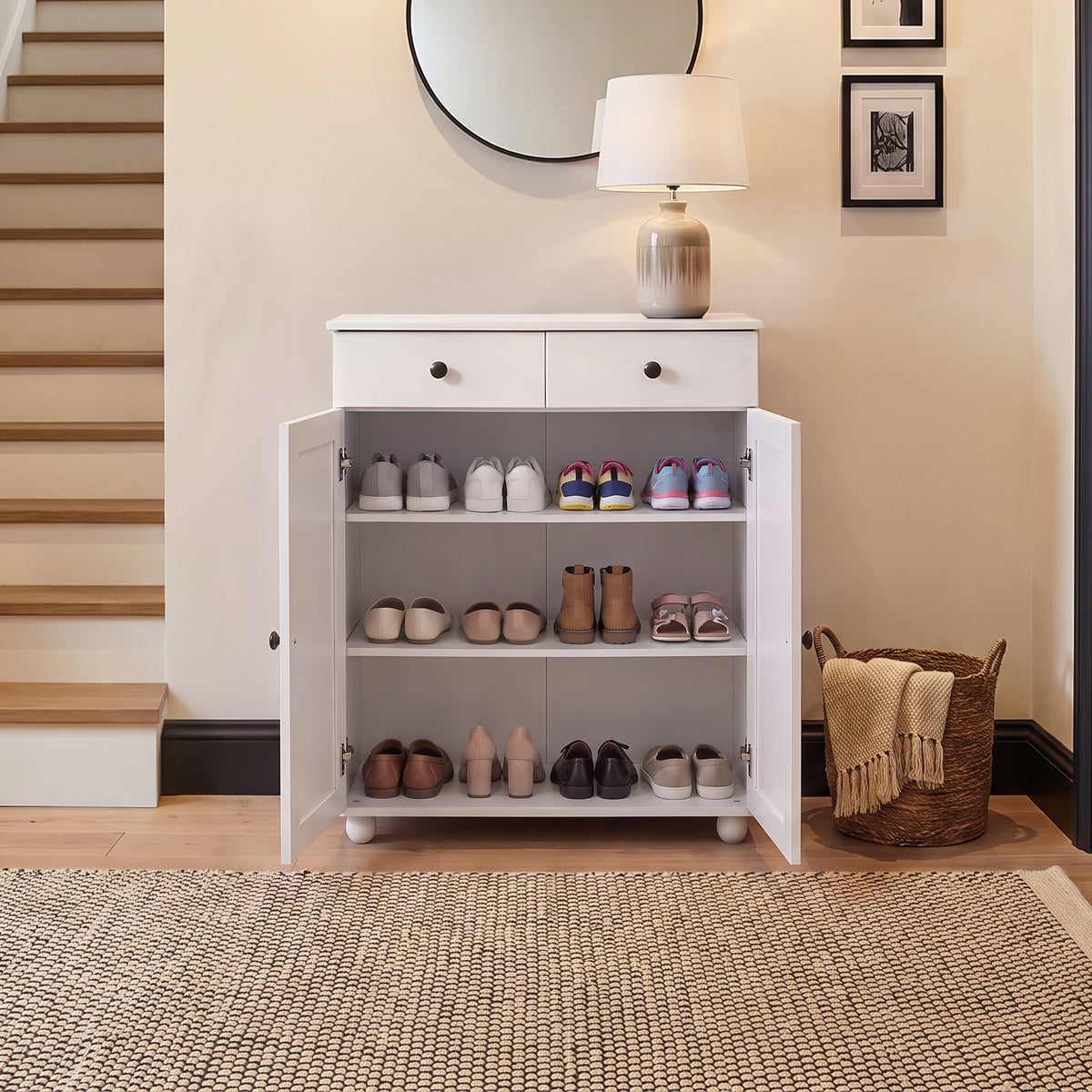 Ascot Shoe Cabinet - White Storage Cupboard