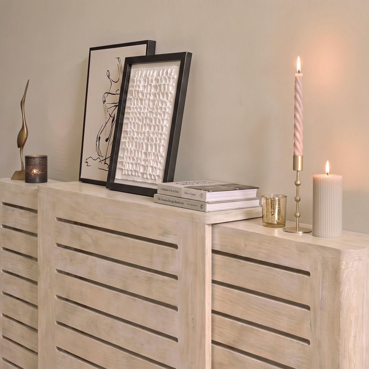 Asha Adjustable Radiator Cover - Chalked Mango Wood - Laura James 
