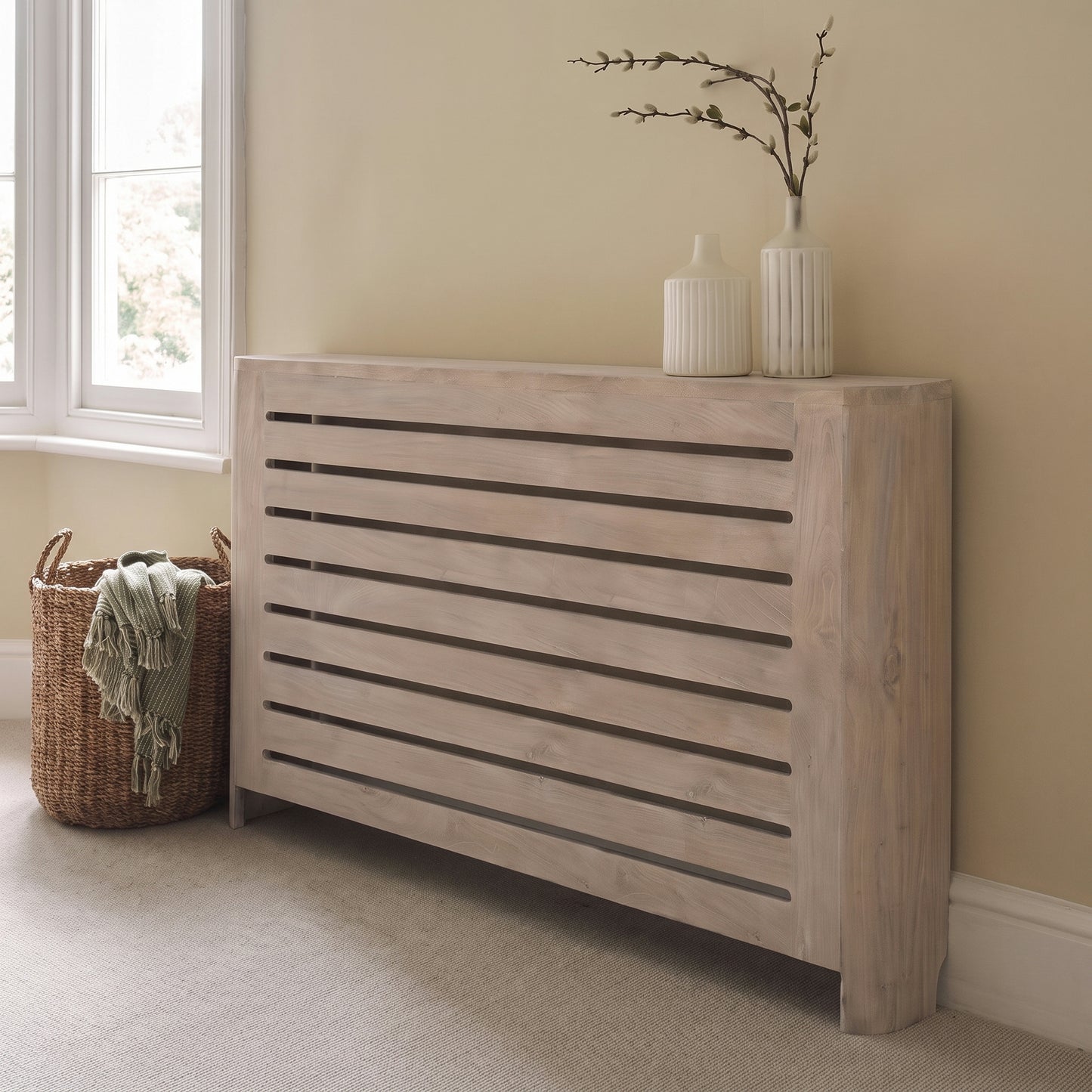 Asha Large Radiator Cover - Chalked Mango Wood - Laura James 