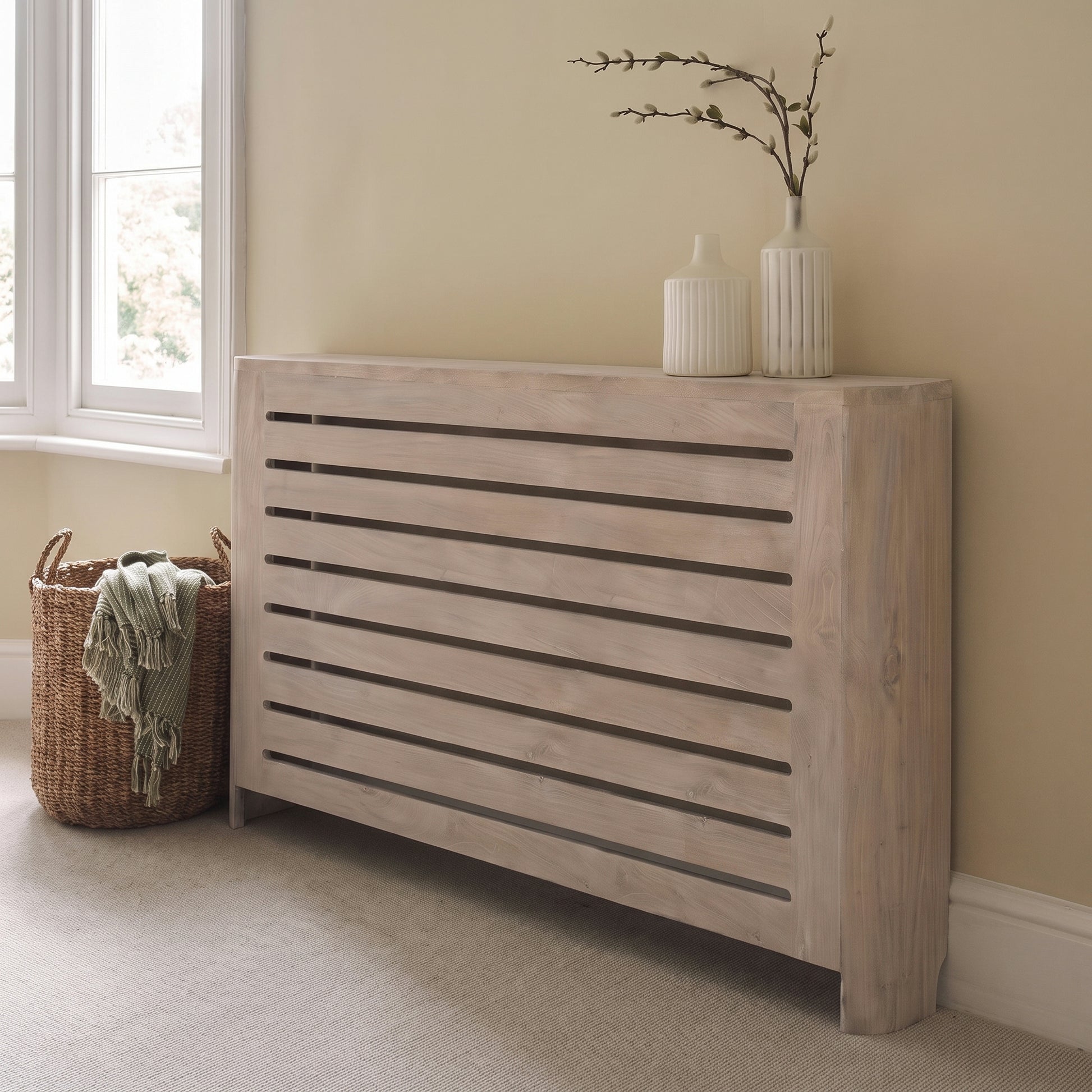 Asha Large Radiator Cover - Chalked Mango Wood - Laura James 