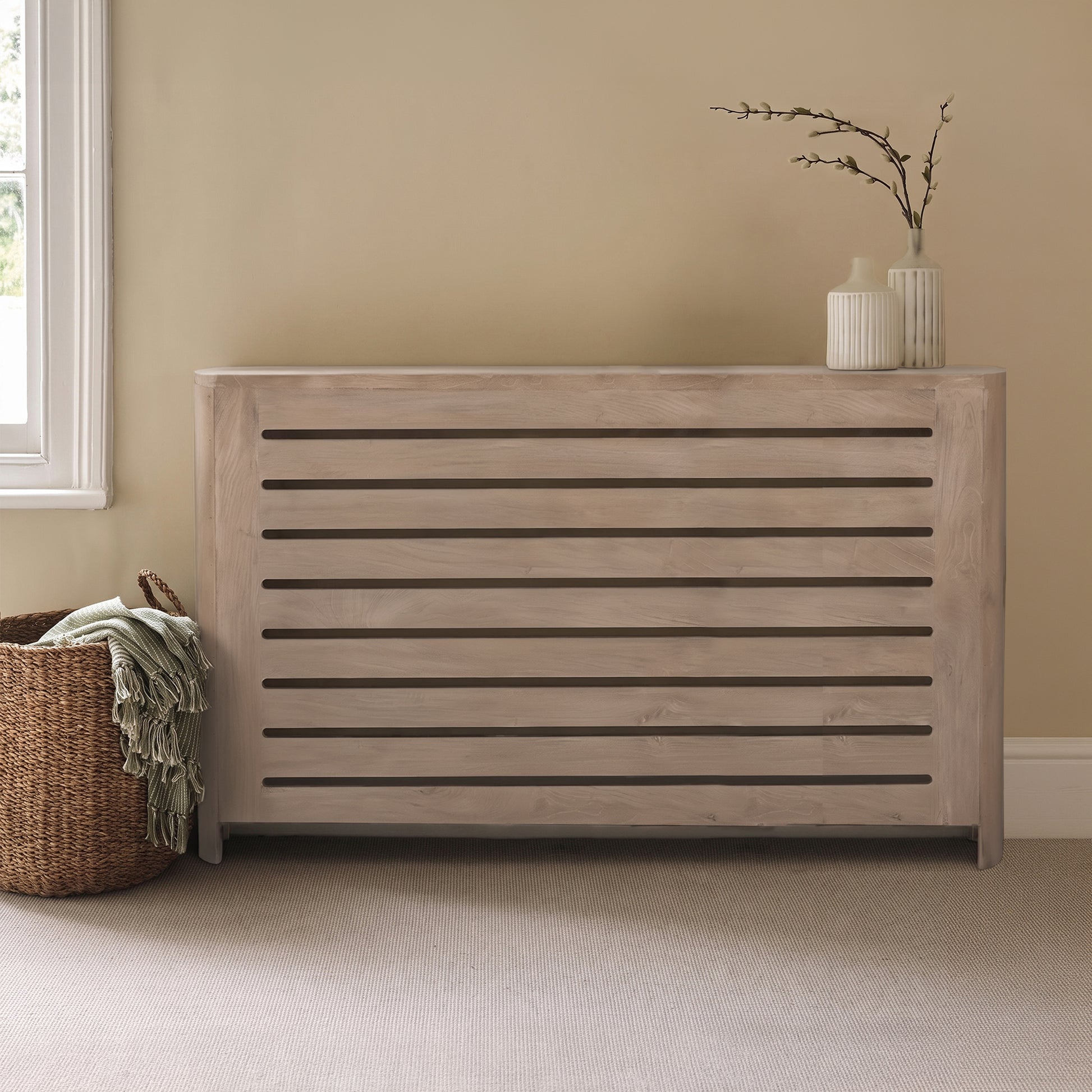 Asha Large Radiator Cover - Chalked Mango Wood - Laura James 
