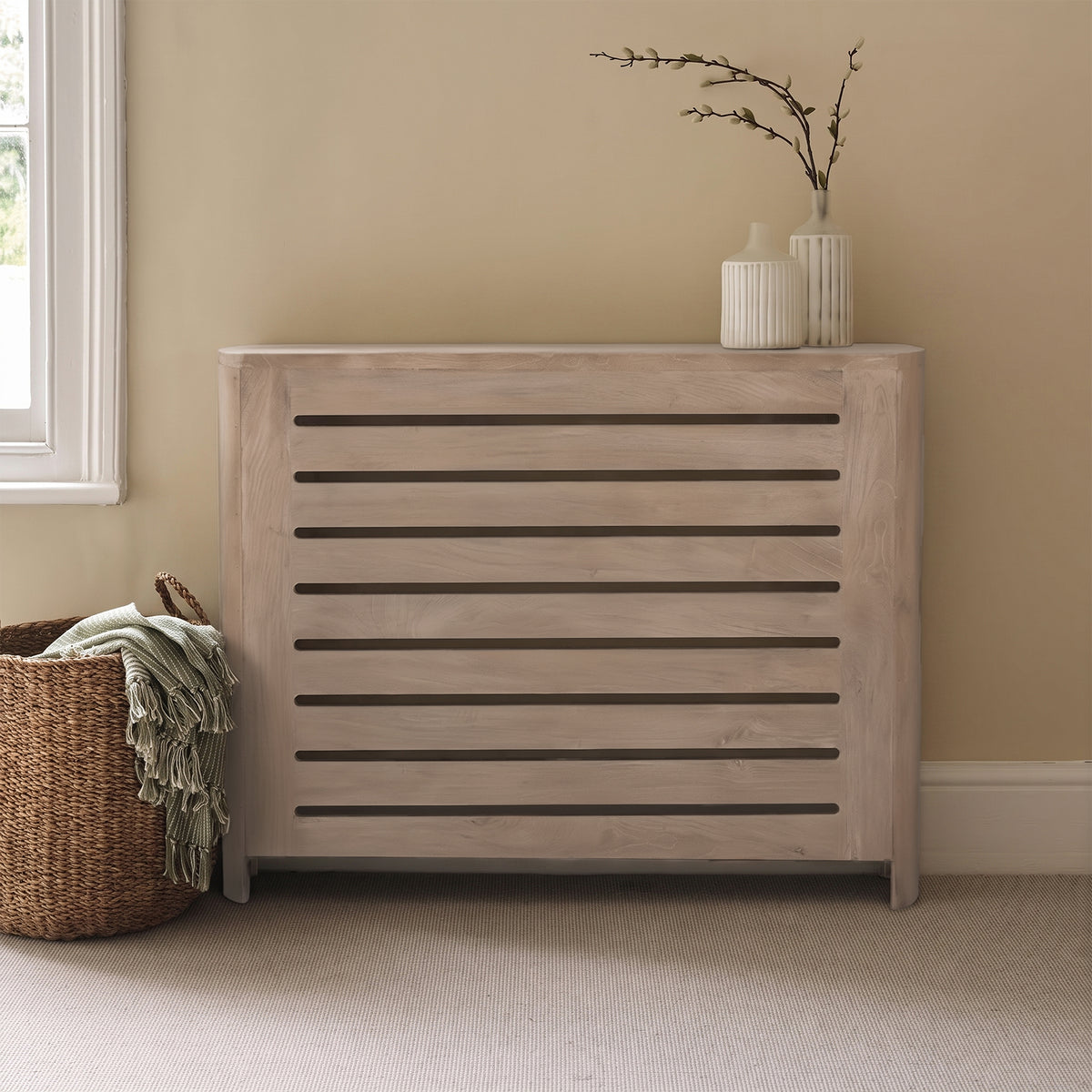 Asha Medium Radiator Cover - Chalked Mango Wood - Laura James 