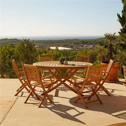 Ashby 6 Seater Round Wooden Garden Dining Set with Arms - 130cm