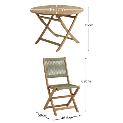 Ashby 8 Seater White Acacia Garden Dining Set with Cove Green Rope Chairs - 160cm - Laira James
