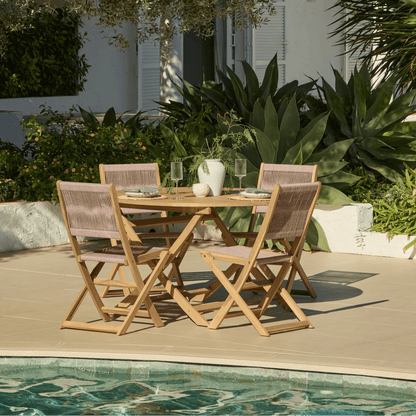 Ashby 4 Seater White Acacia Garden Dining Set with Cove Pink Rope Chairs - 130cm - Laura James