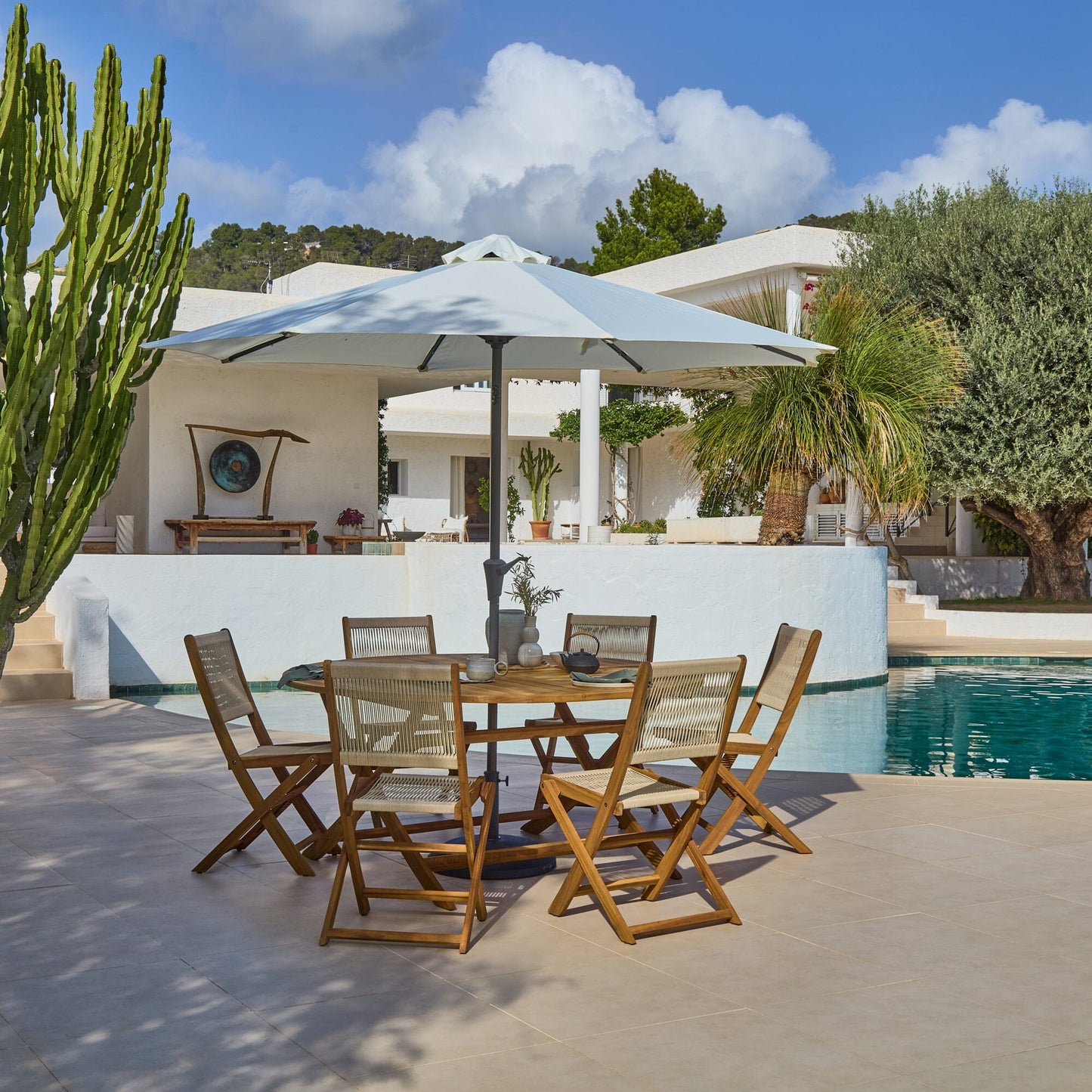 Ashby 6 Seater White Acacia Garden Dining Set with Cove Beige Rope Chairs - 160cm - Laura James