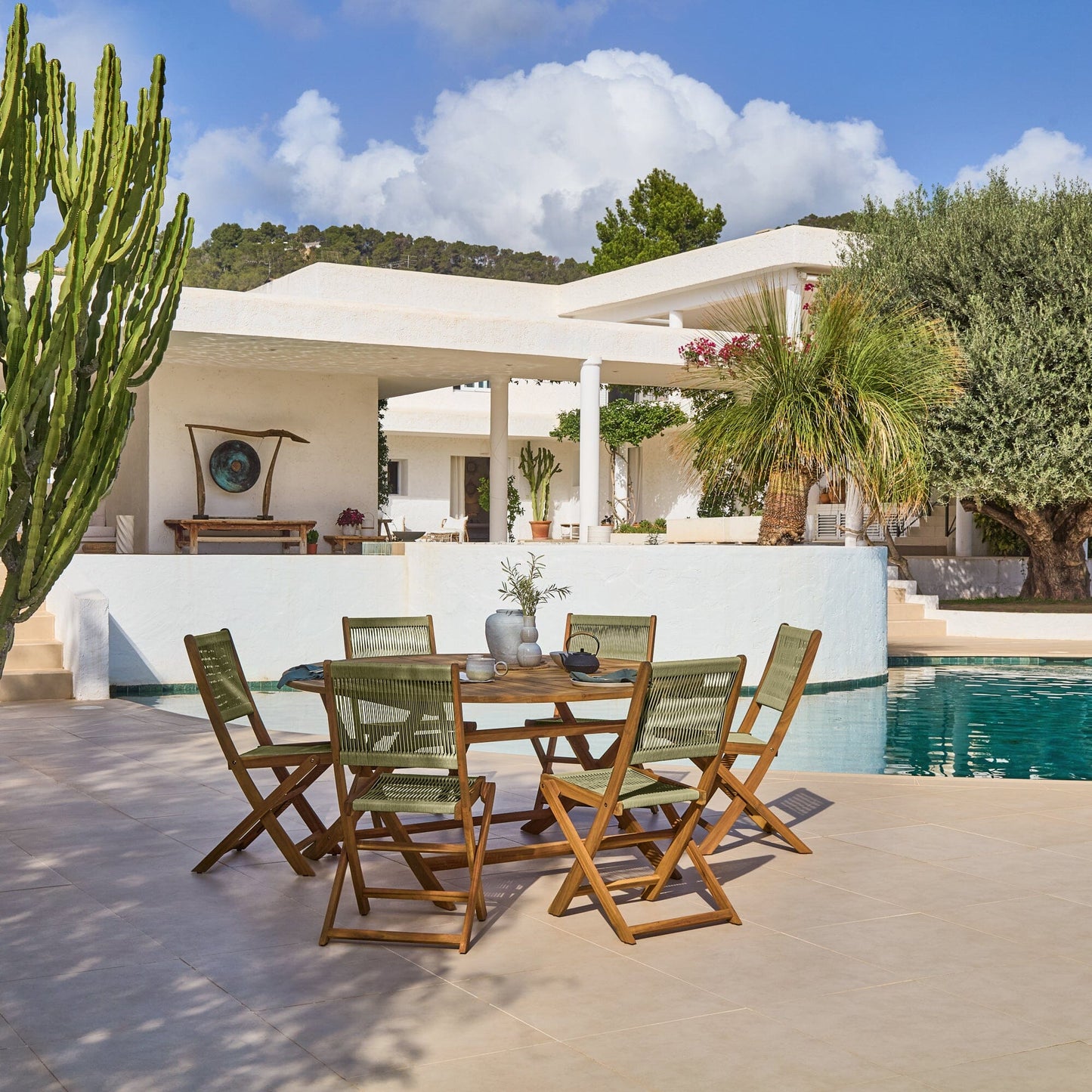 Ashby 6 Seater White Acacia Garden Dining Set with Cove Green Rope Chairs - 160cm - Laura James