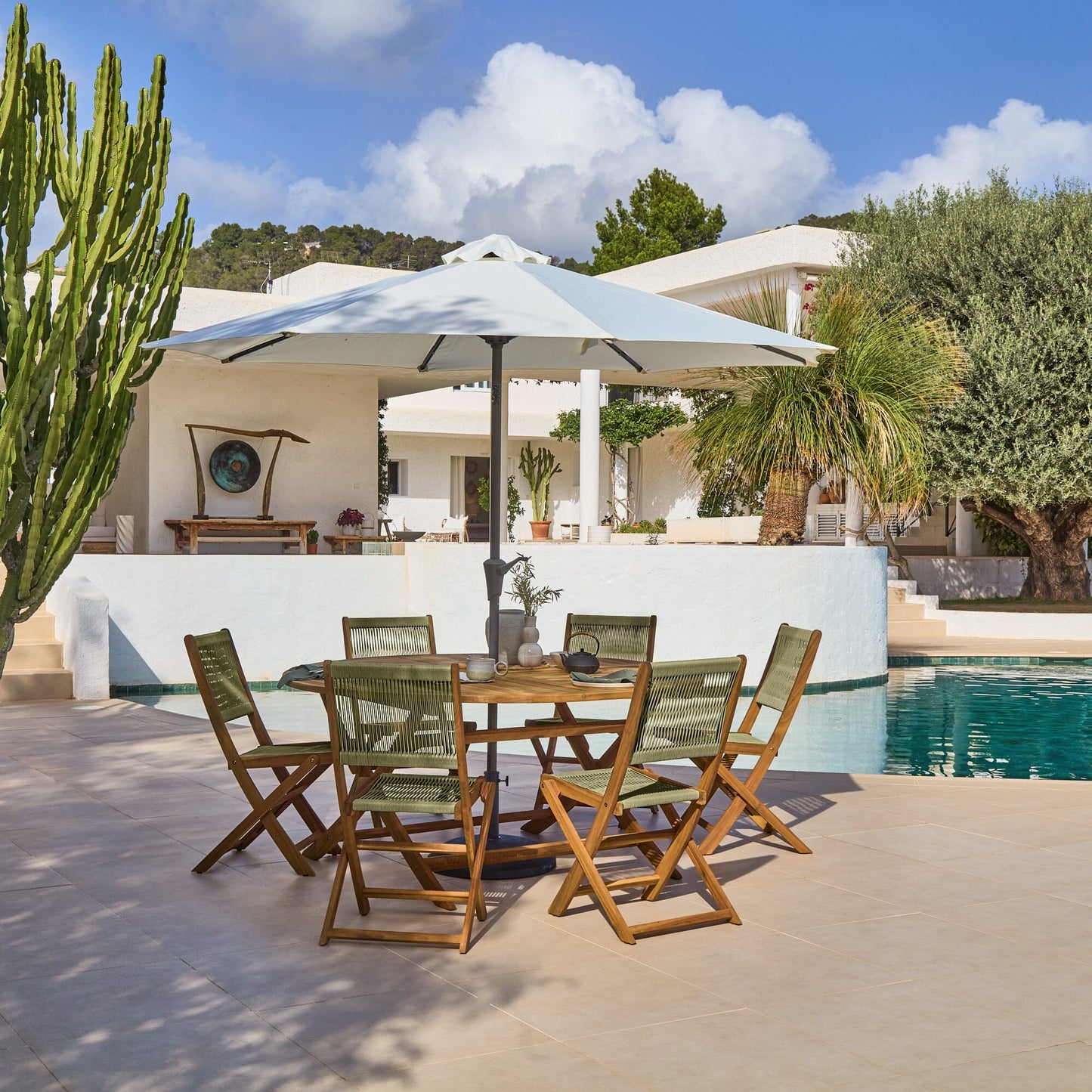 Ashby 6 Seater White Acacia Garden Dining Set with Cove Green Rope Chairs - 160cm - Laura James