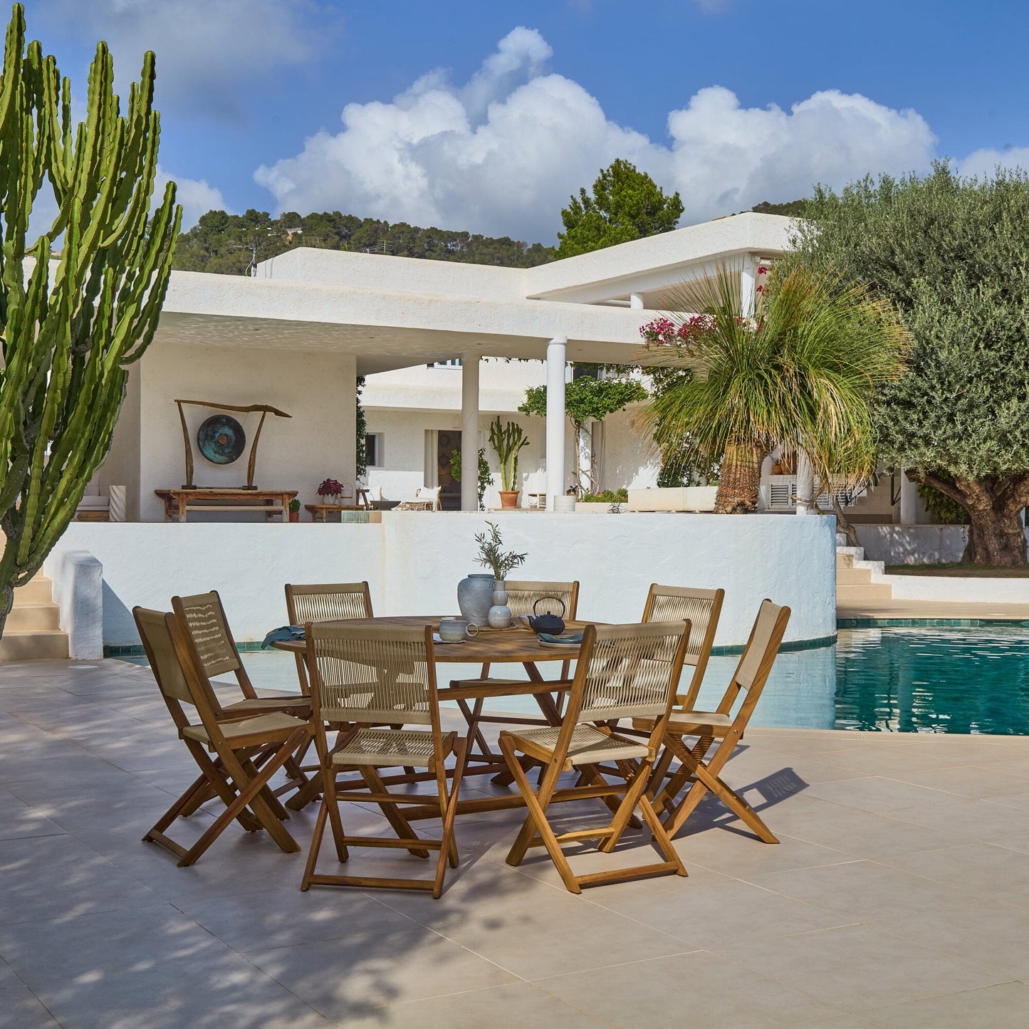 Ashby 8 Seater White Acacia Garden Dining Set with Cove Beige Rope Chairs - 160cm