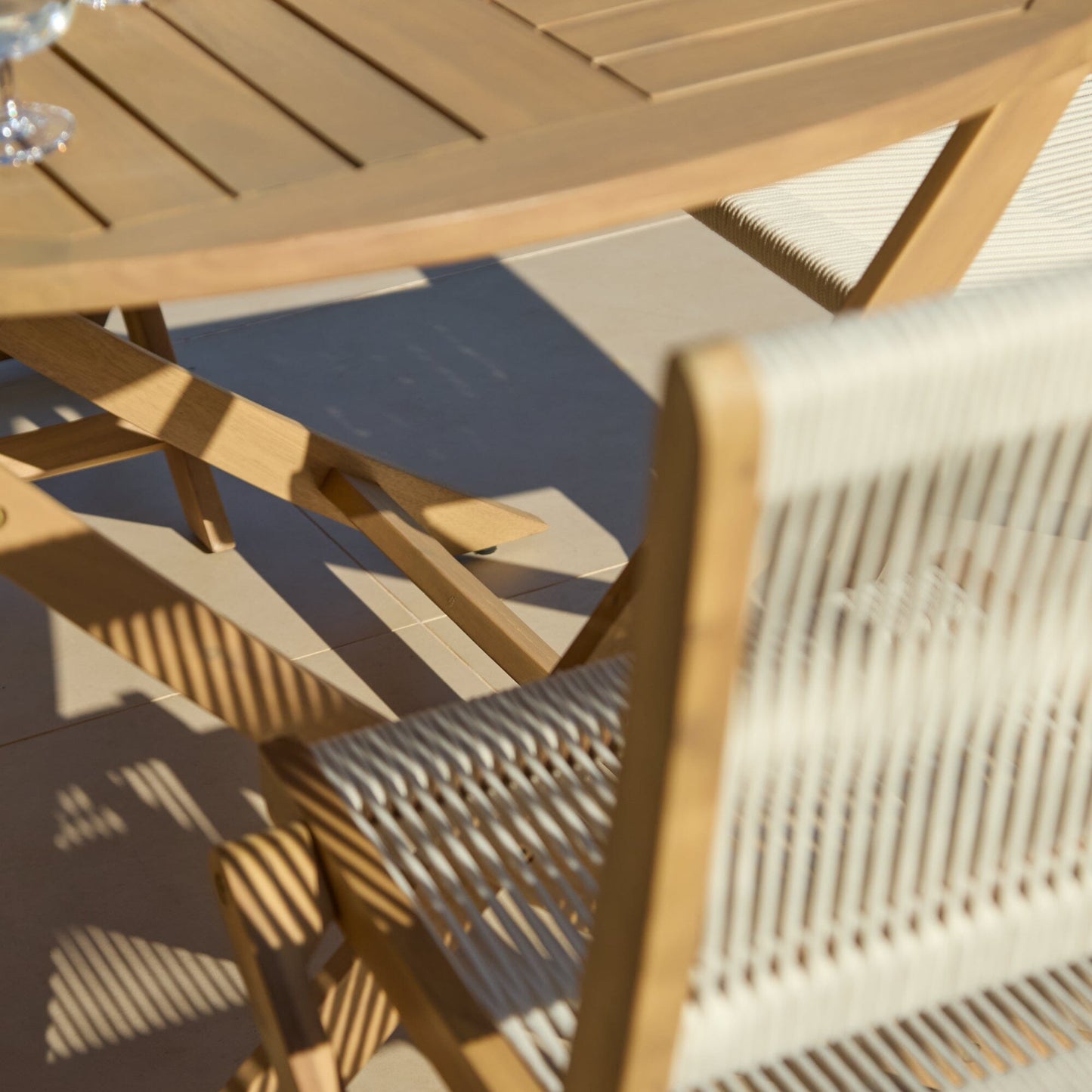 Ashby 6 Seater White Acacia Garden Dining Set with Cove Beige Rope Chairs - 130cm