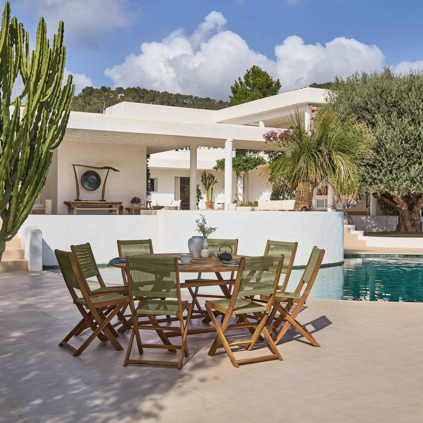 Ashby 8 Seater White Acacia Garden Dining Set with Cove Green Rope Chairs - 160cm - Laura James