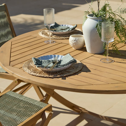 Ashby 8 Seater White Acacia Garden Dining Set with Cove Green Rope Chairs - 160cm - Laura James