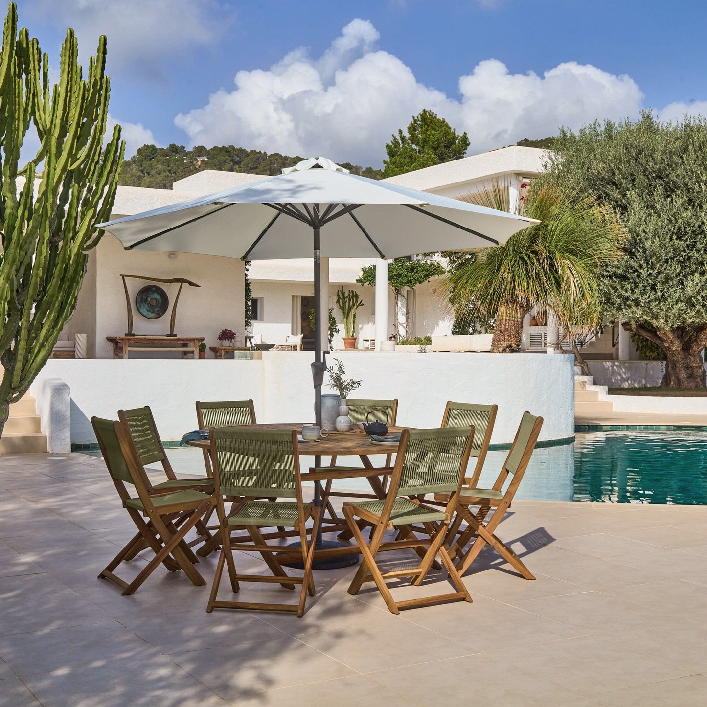 Ashby 8 Seater White Acacia Garden Dining Set with Cove Green Rope Chairs - 160cm - Laura James