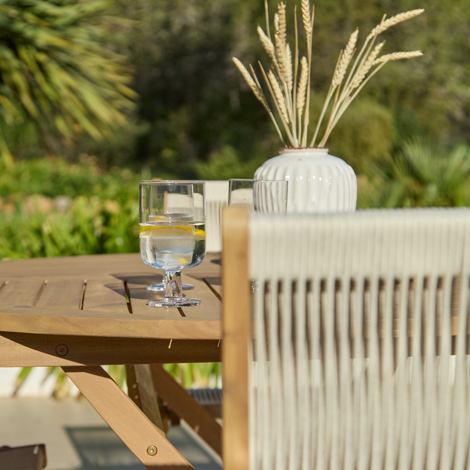 Ashby 6 Seater White Acacia Garden Dining Set with Cove Beige Rope Chairs - 160cm - Laura James