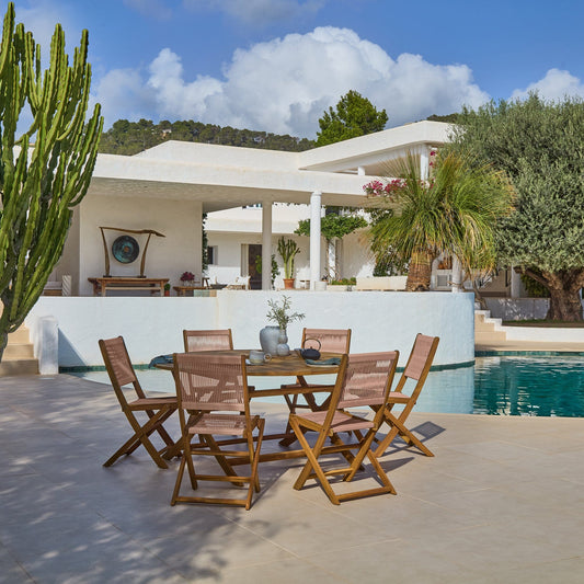 Ashby 6 Seater White Acacia Garden Dining Set with Cove Pink Rope Chairs - 160cm  Laura James