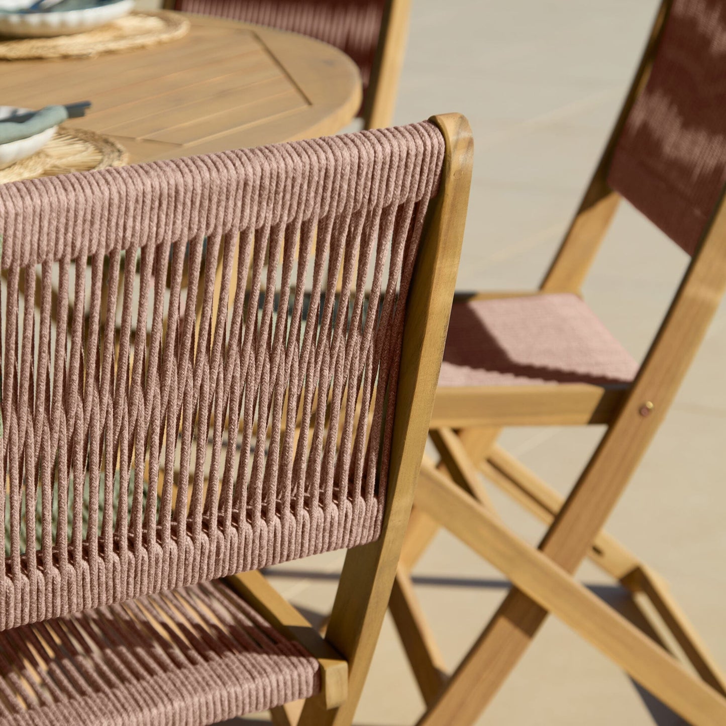 Ashby 6 Seater White Acacia Garden Dining Set with Cove Pink Rope Chairs - 160cm  Laura James