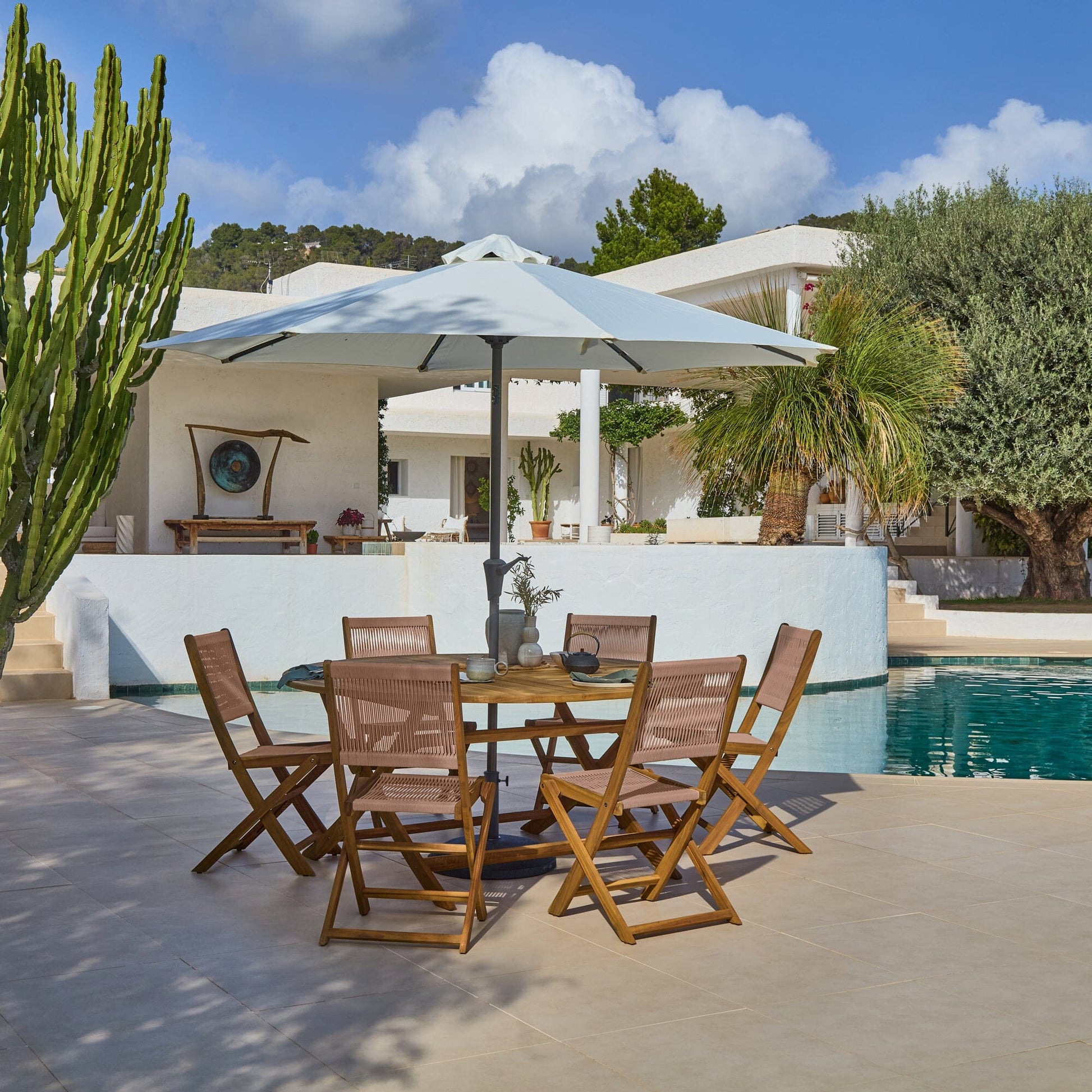 Ashby 6 Seater White Acacia Garden Dining Set with Cove Pink Rope Chairs - 160cm  Laura James