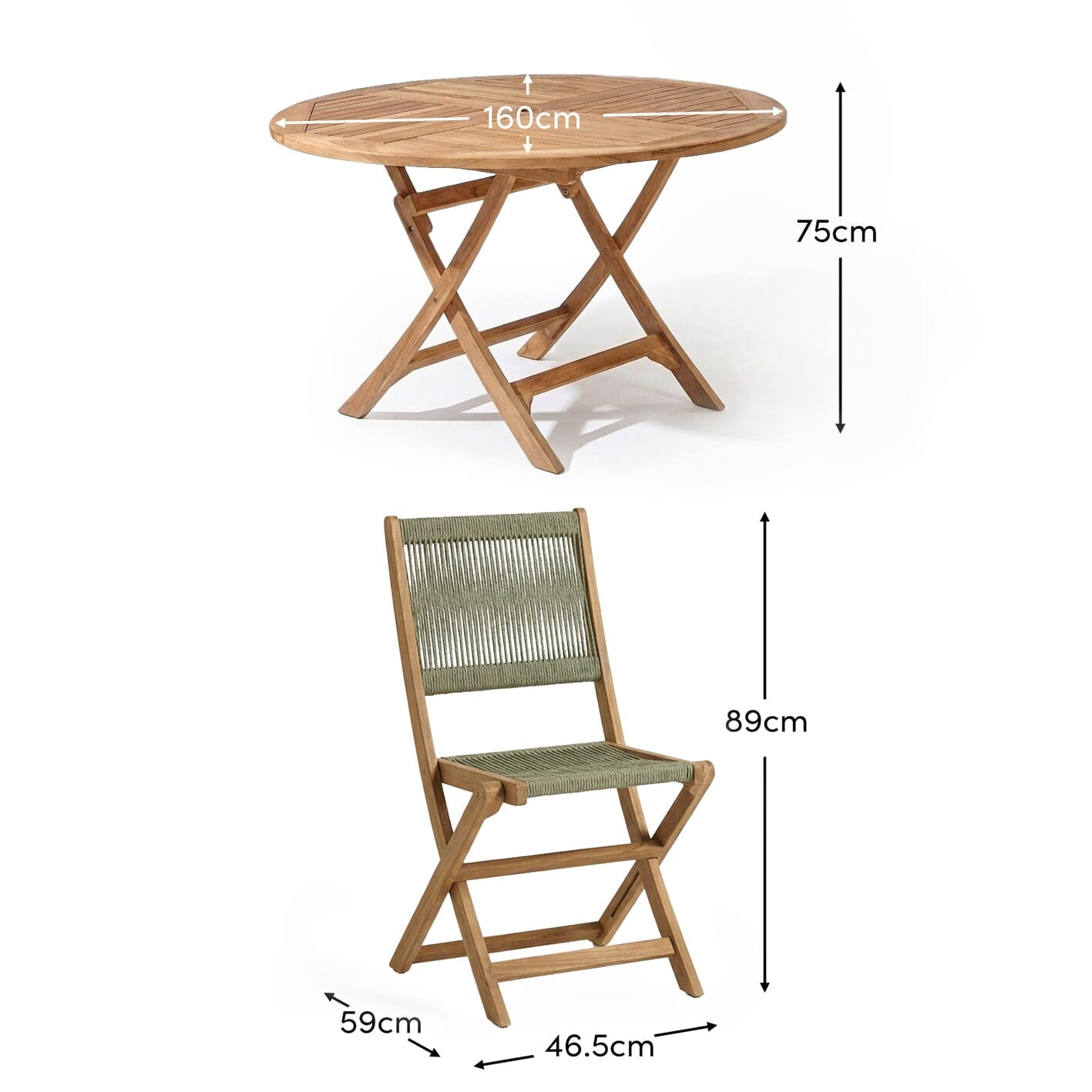 Ashby 6 Seater White Acacia Garden Dining Set with Cove Green Rope Chairs - 160cm -Laura James