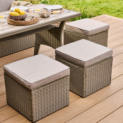 Aston 9 Seater Rattan Garden Corner Dining Set - Light Grey with Polywood Top - Laura James