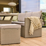 Aston 9 Seater Rattan Garden Corner Dining Set - Light Grey with Polywood Top - Laura James