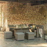Aston 9 Seater Rattan Garden Corner Sofa Set with Fire Pit - Brown Weave