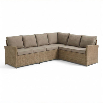 Aston 9 Seater Rattan Garden Corner Sofa Set with Fire Pit - Brown Weave - Laura James