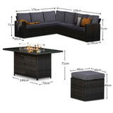 Aston 9 Seater Rattan Garden Corner Sofa Set with  Firepit - Grey - Laura James 