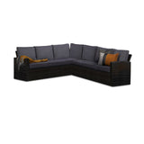 Aston 9 Seater Rattan Corner Sofa Set with Firepit Table and Ash Grey Cushions - Grey - Laura James 