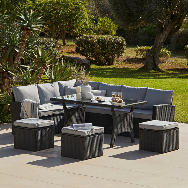 Aston Outdoor Garden Rattan Corner Sofa Set 9 Seater Black Laura James