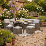 Aston 9 Seater Rattan Corner Sofa Set with Polywood Top - Grey
