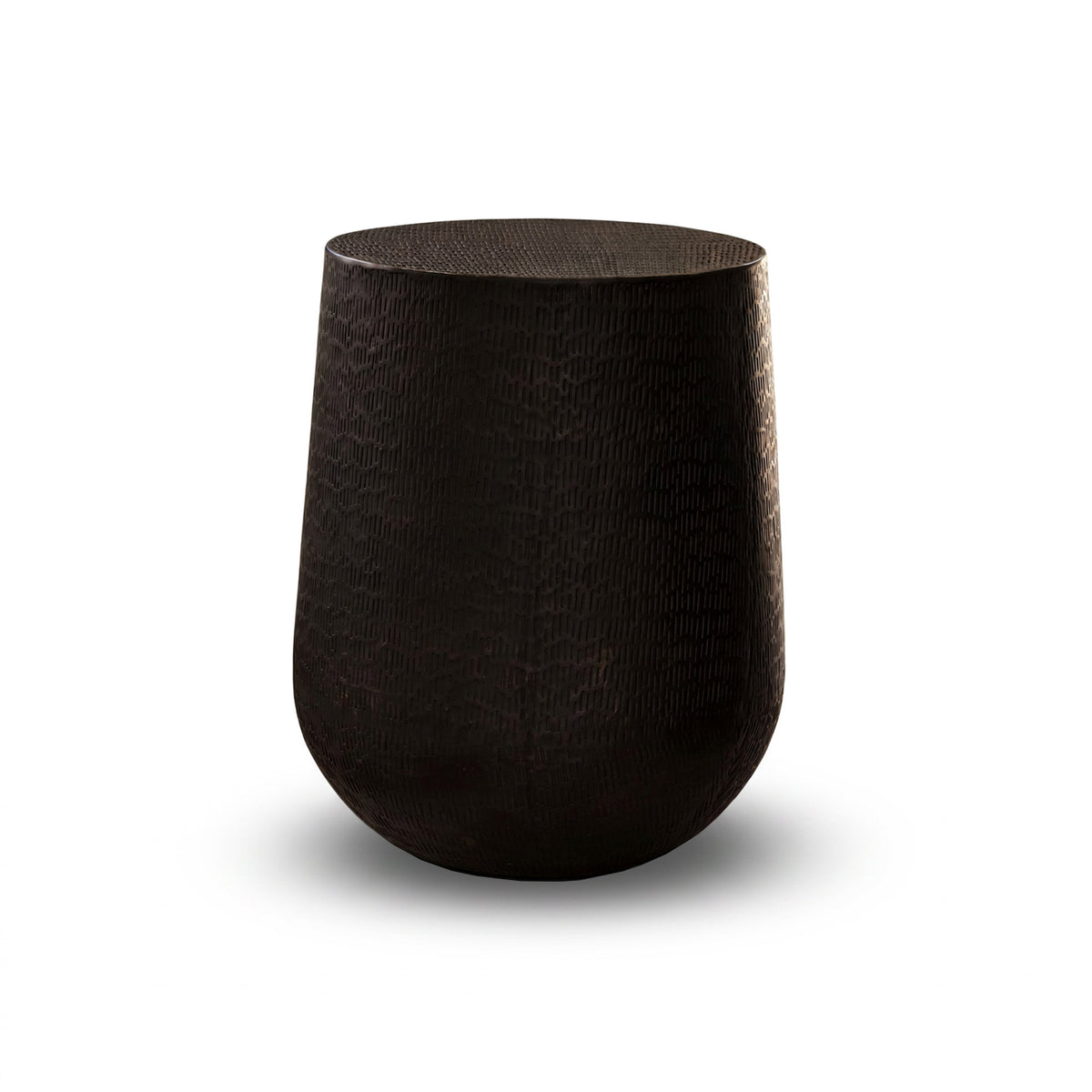 Astra 41cm Round Metal Side Table - Black Bronze Geometric Lines - Laura James 