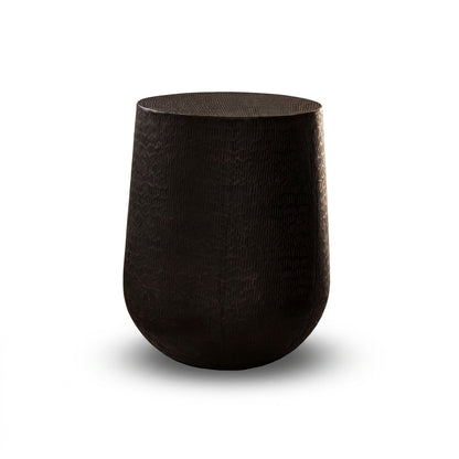 Astra 41cm Round Metal Side Table - Black Bronze Geometric Lines - Laura James 