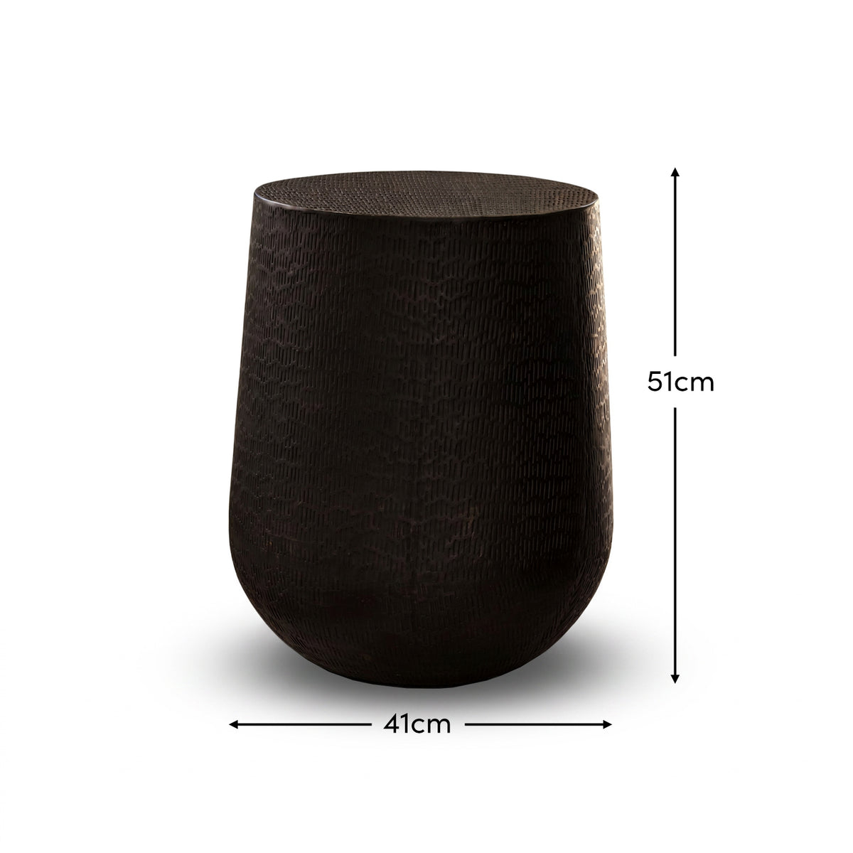 Astra 41cm Round Metal Side Table - Black Bronze Geometric Lines - Laura James 
