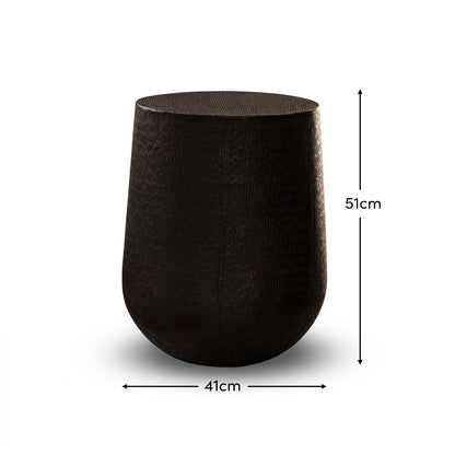 Astra 41cm Round Metal Side Table - Black Bronze Geometric Lines - Laura James 
