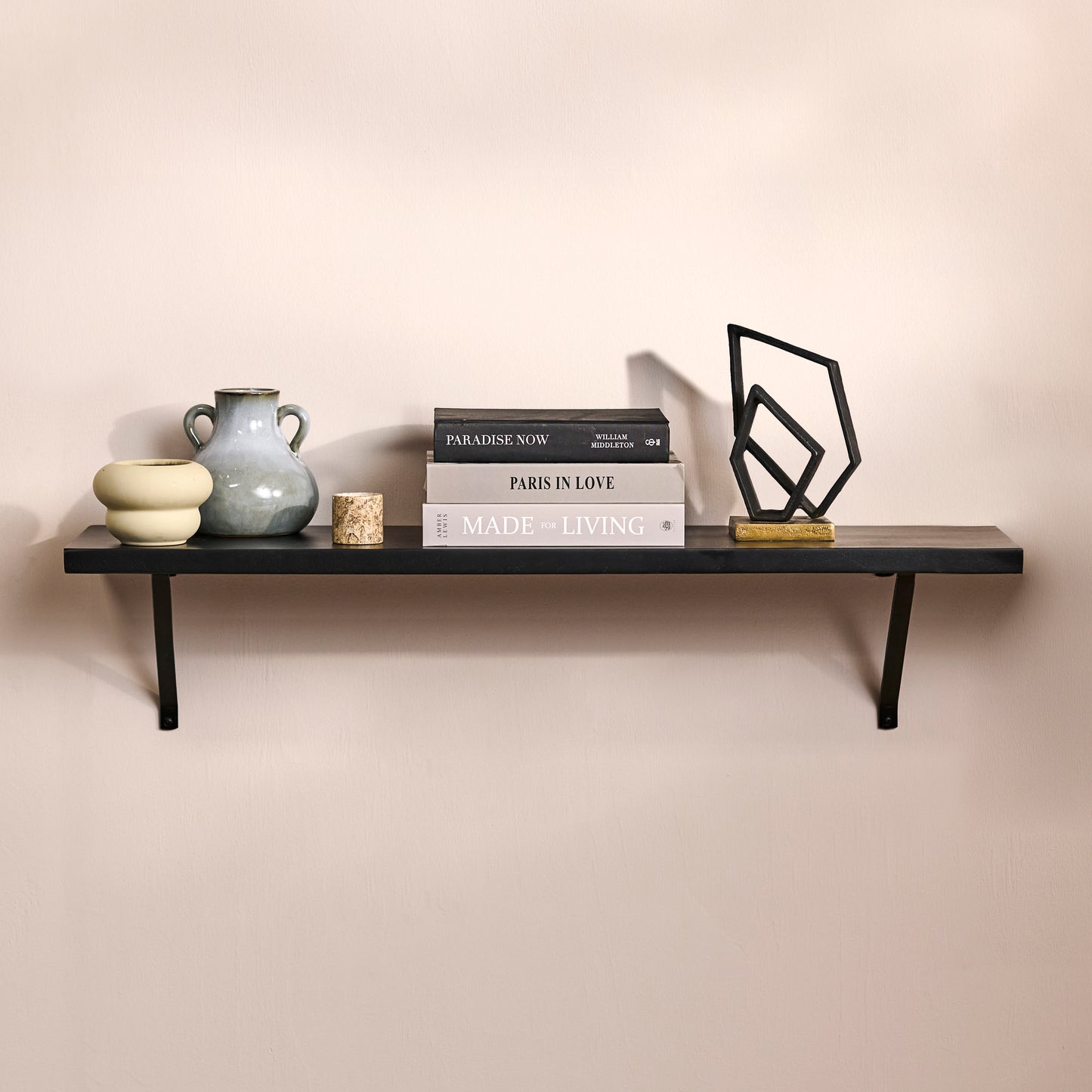 Atlas 100cm Mango Wood Wall Shelf - Jet Black - Laura James