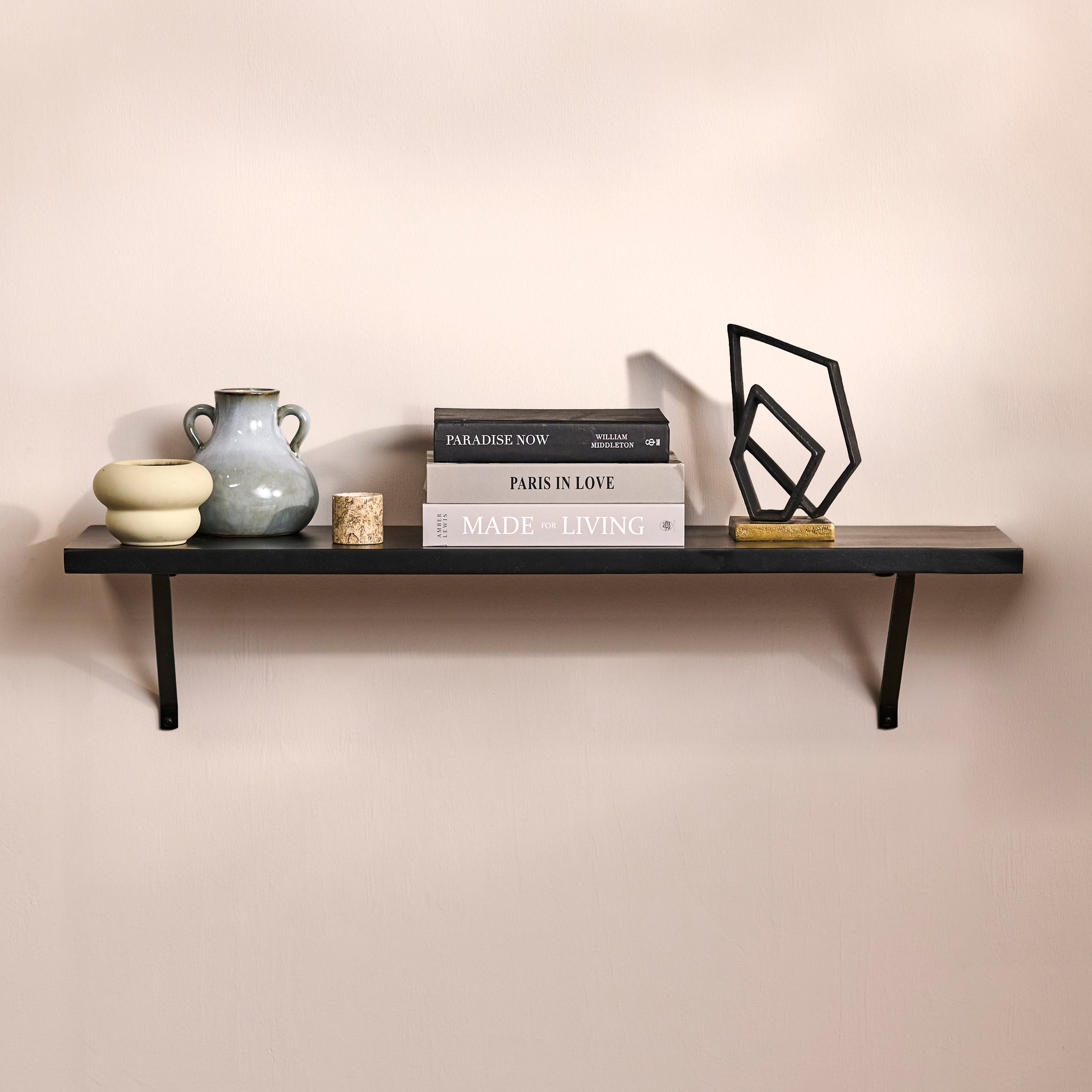 Atlas 100cm Mango Wood Wall Shelf - Jet Black - Laura James