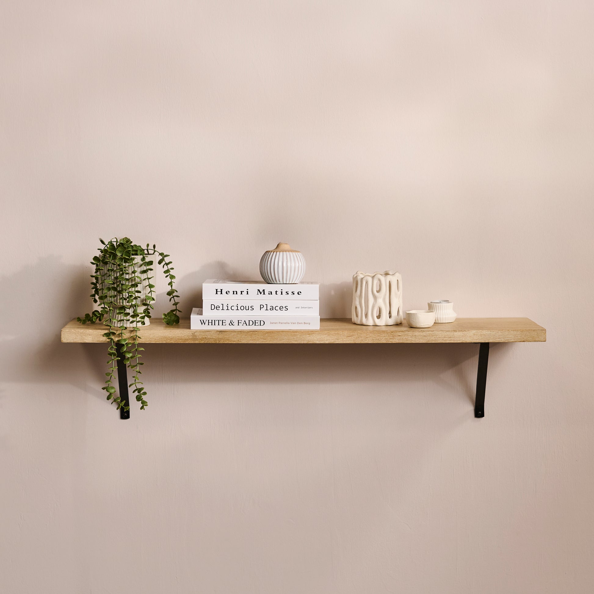 Atlas 100cm Mango Wood Wall Shelf - Whitewash - Laura James