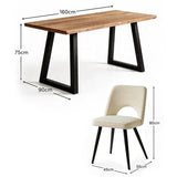 Atlas 160cm Chalked Mango Wood Dining Table Set - 6 Seater - Dolly Dining Chairs - Oyster White - Black Legs - Laura James 