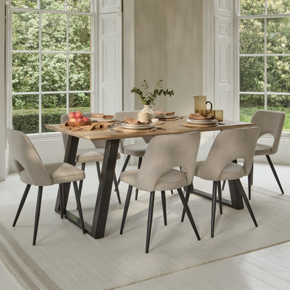 Atlas 160cm Chalked Mango Wood Dining Table Set - 6 Seater - Dolly Soft Beige Dining Chairs - Black Legs - Laura James