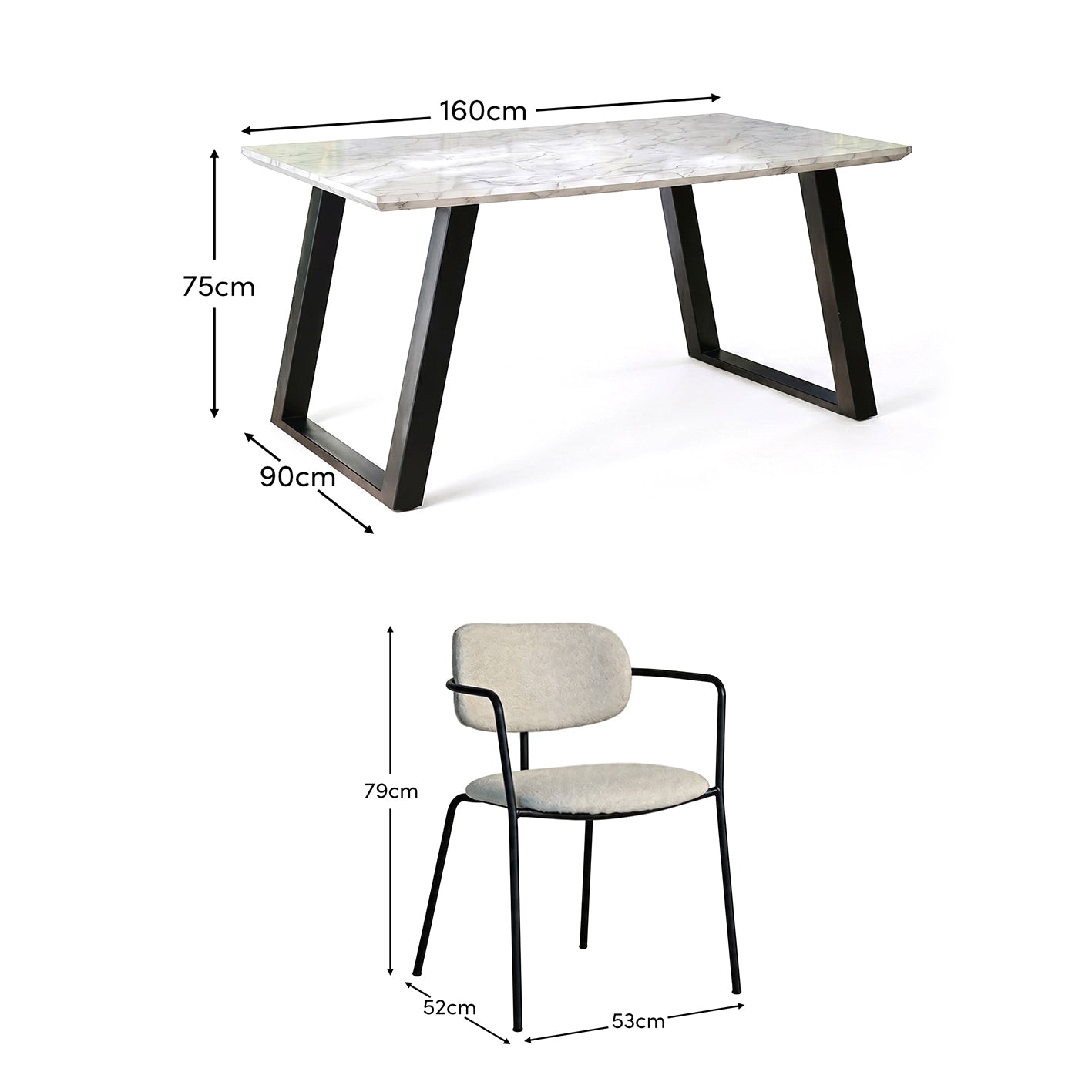 Atlas 160cm White Marble Veneer Dining Table Set - 6 Seater - Luca Dining Chairs - Light Beige - Laura James