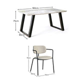 Atlas 160cm White Marble Veneer Dining Table Set - 6 Seater - Luca Dining Chairs - Light Beige - Laura James