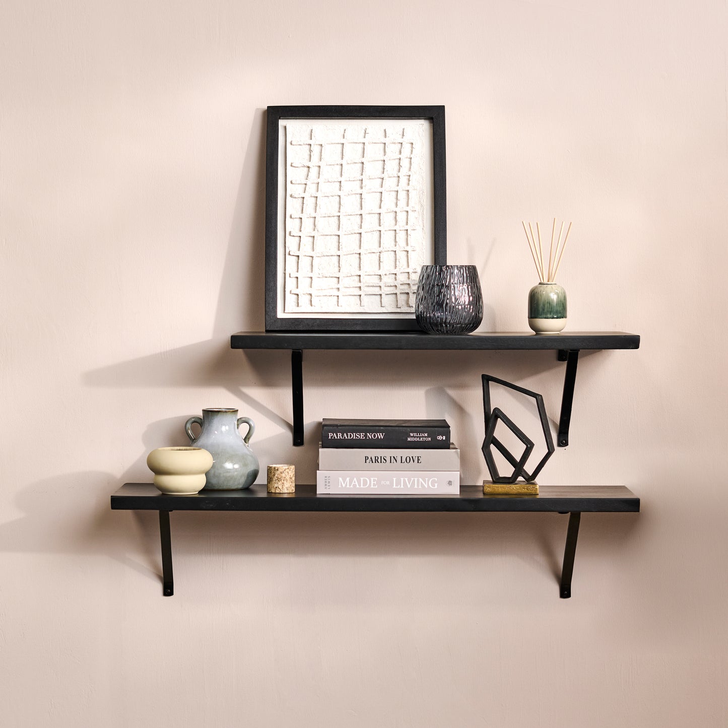 Atlas 100cm Mango Wood Wall Shelf - Jet Black - Laura James